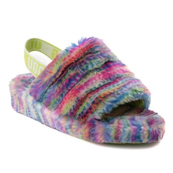 UGG Fluff Yeah Pixelate Printed Faux Shearling Slides - Picture 4 of 7